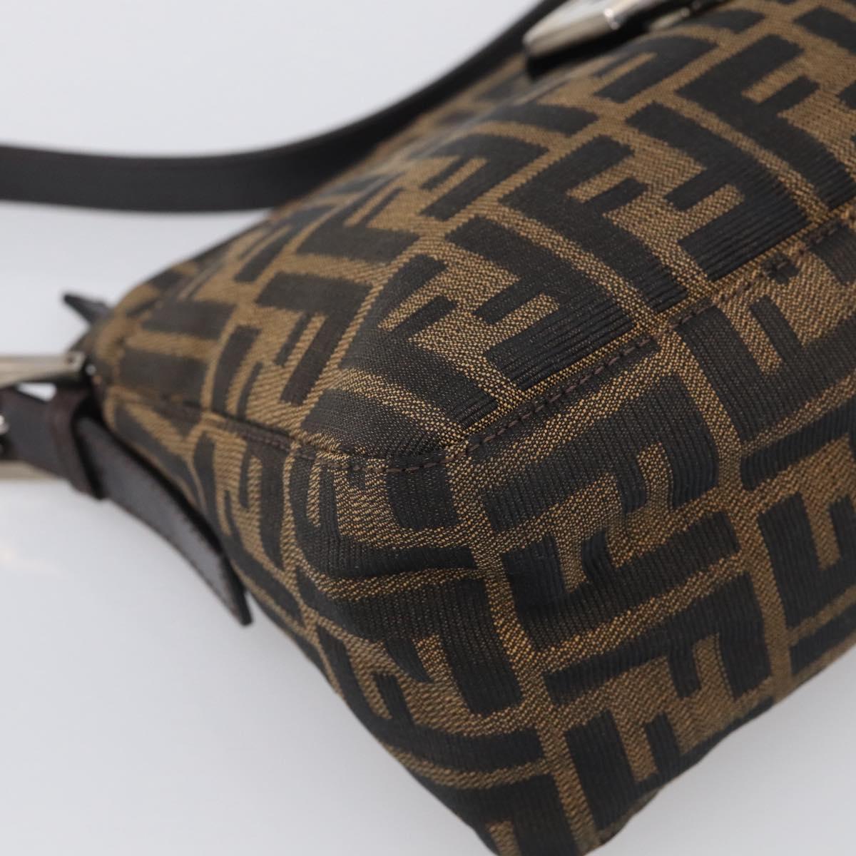 FENDI Zucca Canvas Mamma Baguette Shoulder Bag Brown Black Auth mr3209V
