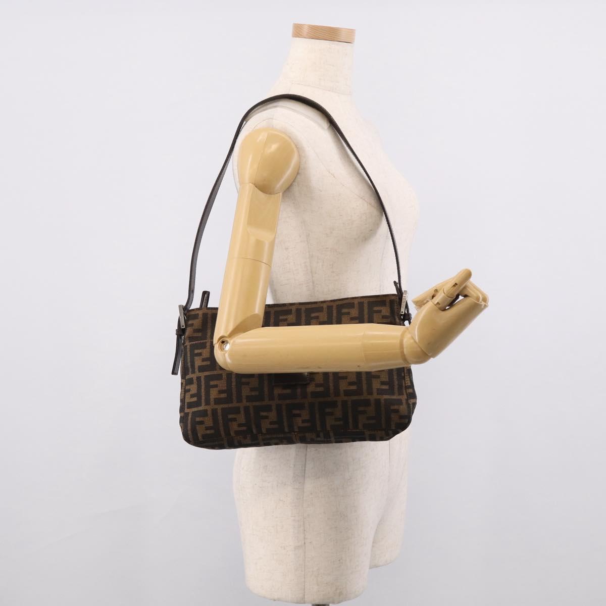 FENDI Zucca Canvas Mamma Baguette Shoulder Bag Brown Black Auth mr3209V