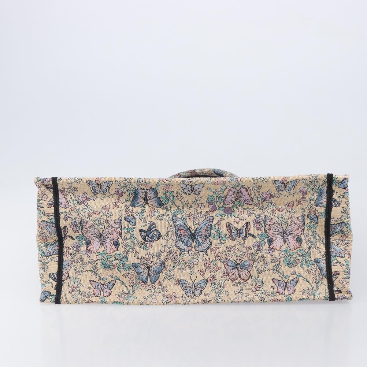 Christian Dior Book Tote Butterfly Hand Bag Canvas Beige Auth mr3224V