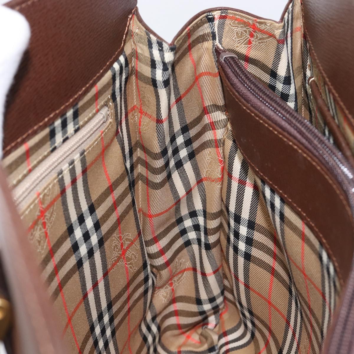 BURBERRY Hand Bag Leather Brown Gold Auth mr3260A