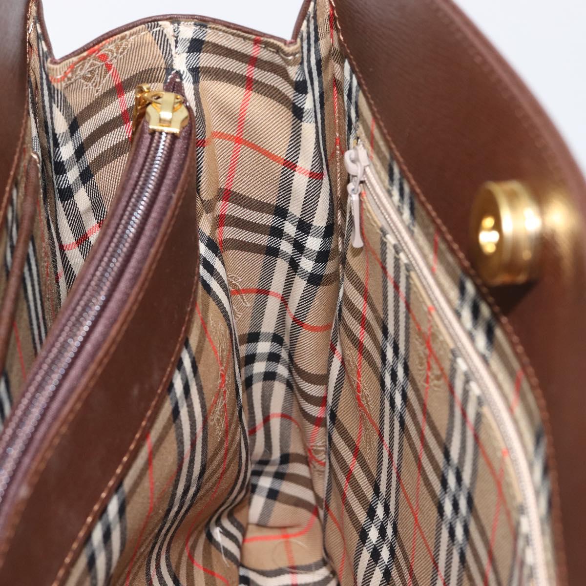 BURBERRY Hand Bag Leather Brown Gold Auth mr3260A