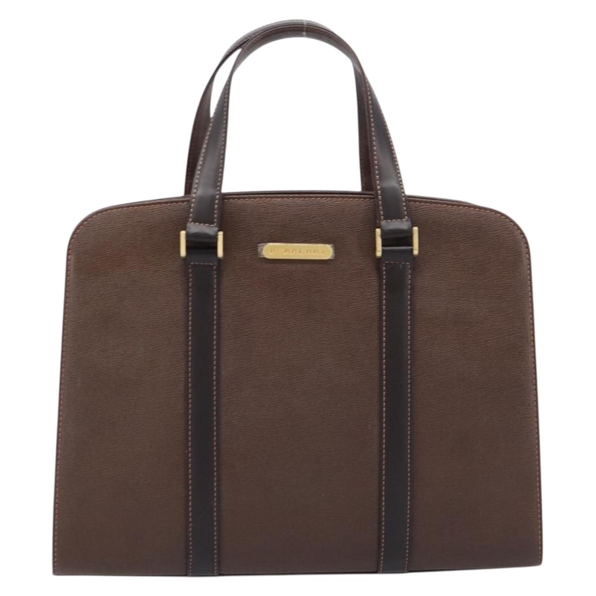 BURBERRY Hand Bag Leather Brown Gold Auth mr3260A