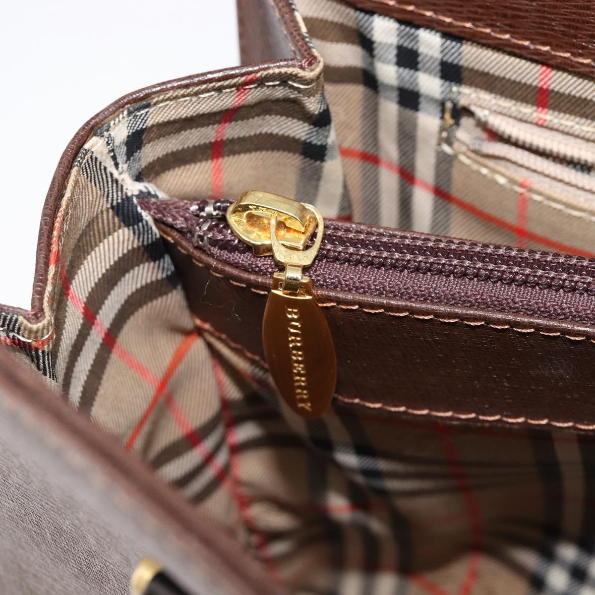 BURBERRY Hand Bag Leather Brown Gold Auth mr3260A