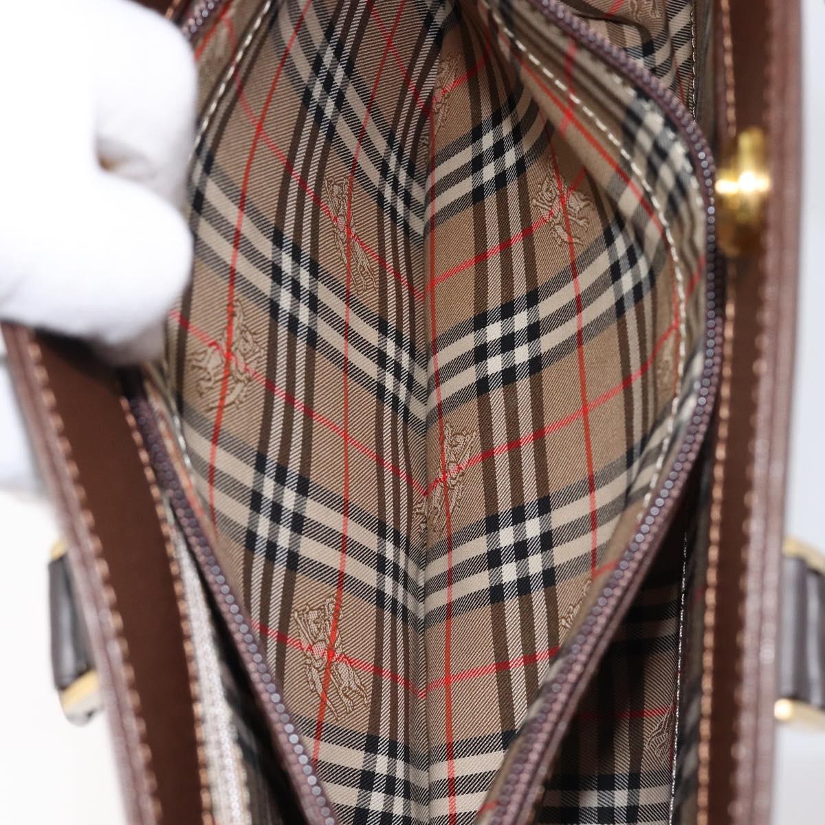 BURBERRY Hand Bag Leather Brown Gold Auth mr3260A