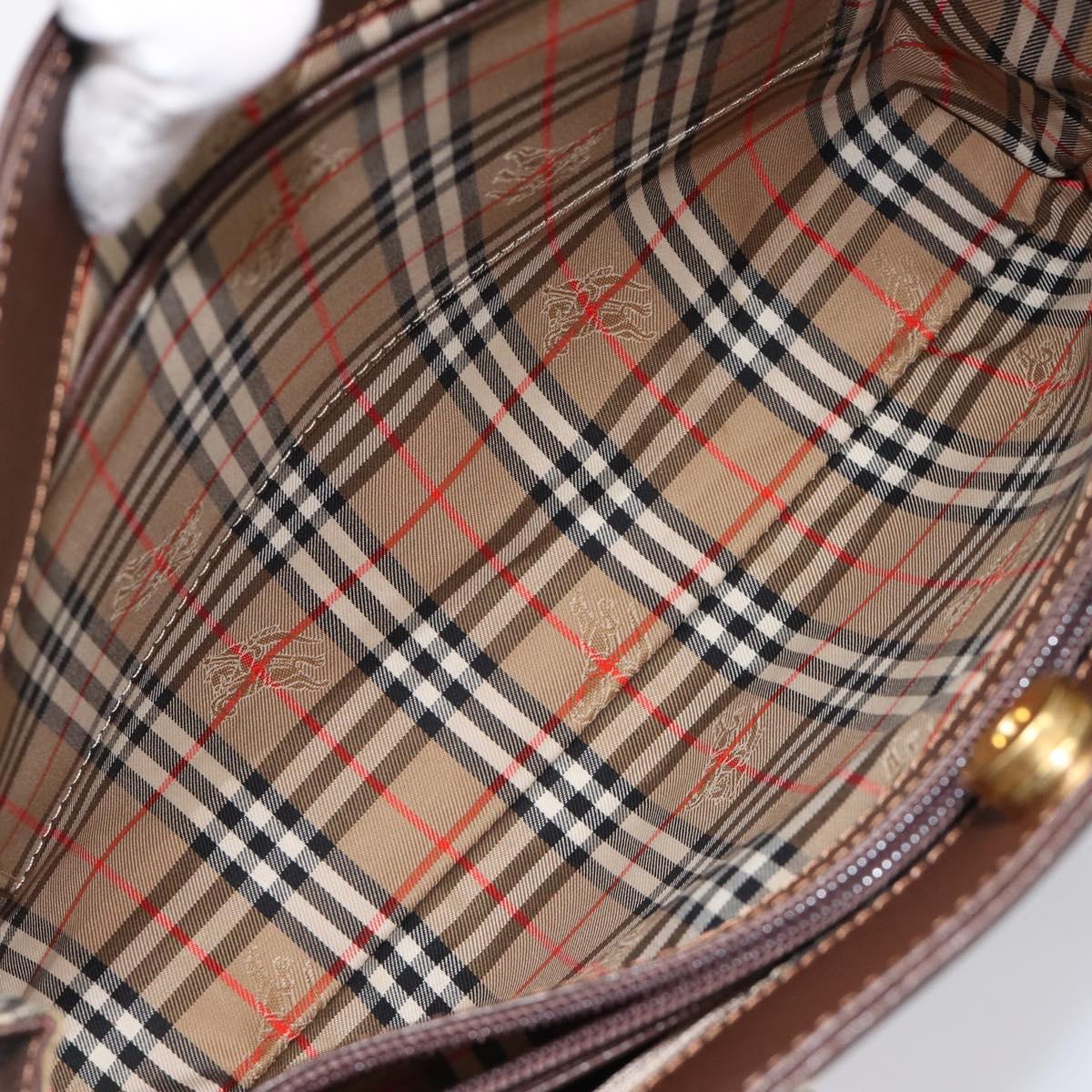 BURBERRY Hand Bag Leather Brown Gold Auth mr3260A