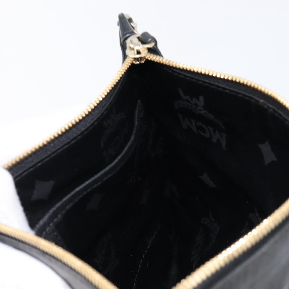 MCM Clutch Bag Leather Black Gold Auth mr3274A