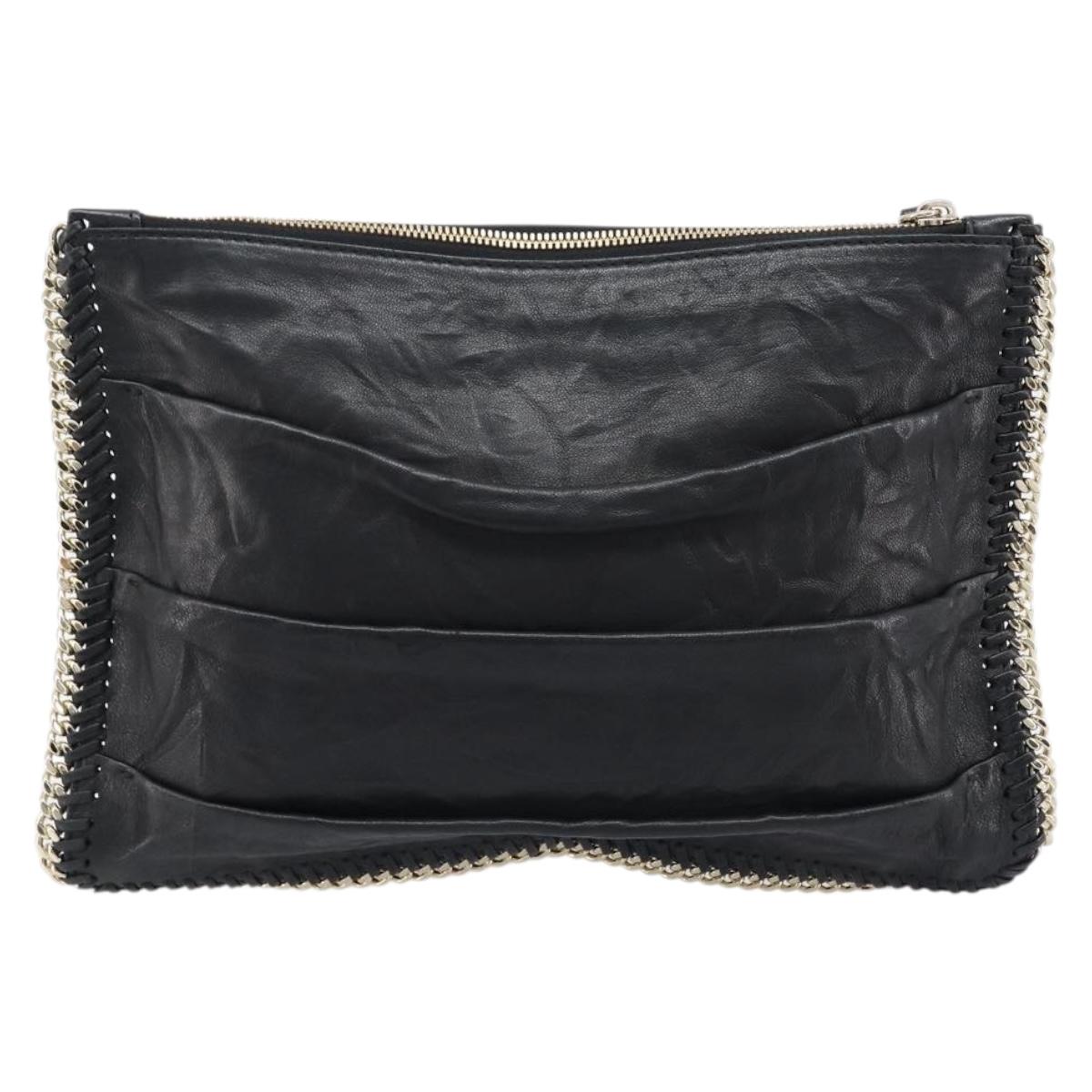 MCM Clutch Bag Leather Black Gold Auth mr3274A
