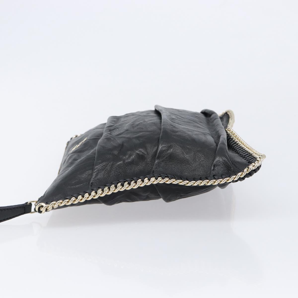 MCM Clutch Bag Leather Black Gold Auth mr3274A