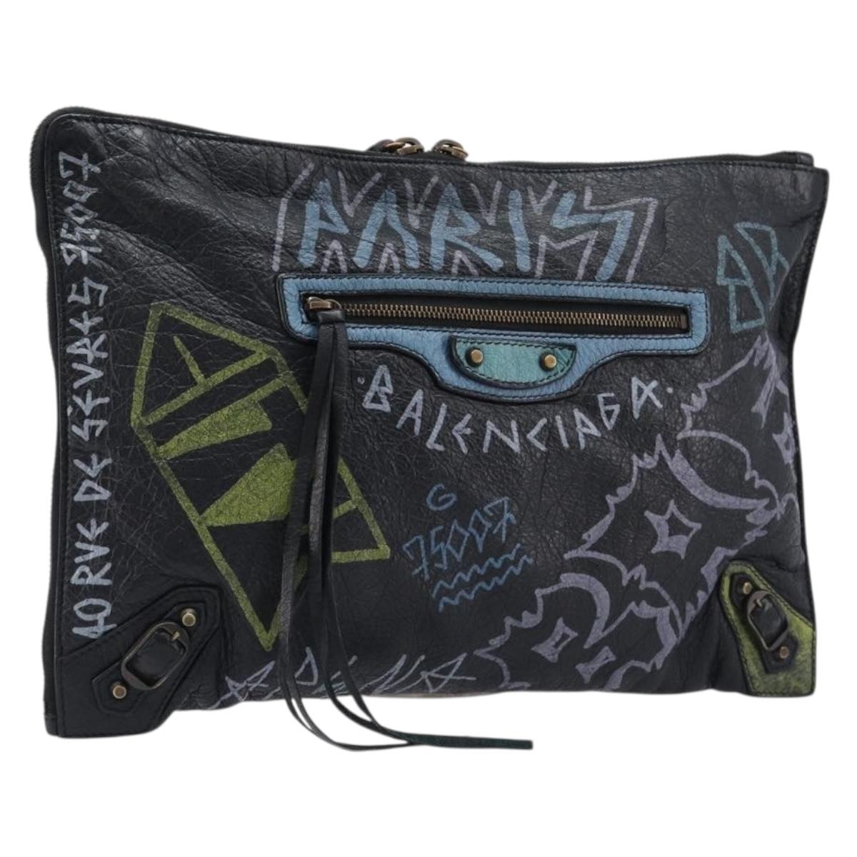 Balenciaga Clutch Bag Leather Black 362967 Auth mr3276