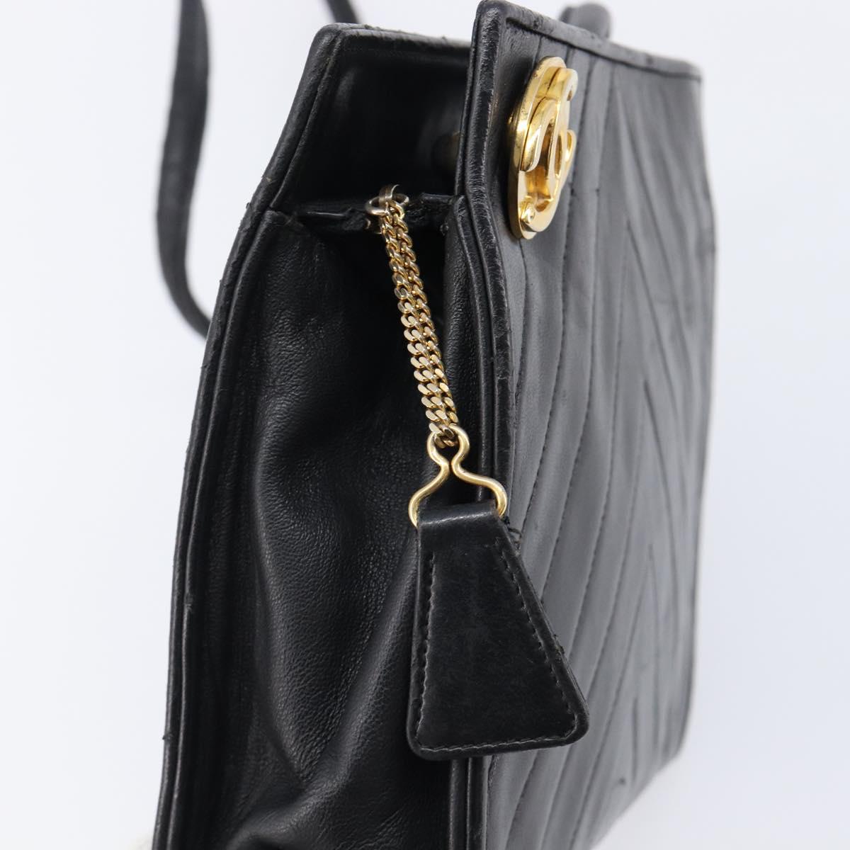 CHANEL V Stitch Shoulder Bag Lamb Skin Black Gold CC Auth mr3288A