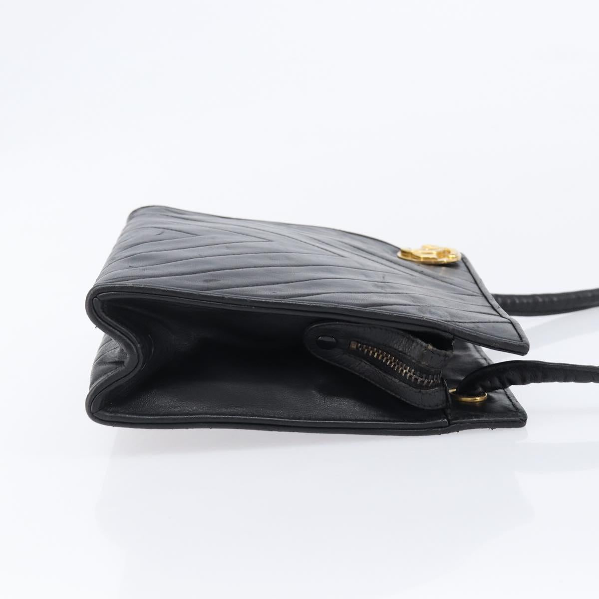 CHANEL V Stitch Shoulder Bag Lamb Skin Black Gold CC Auth mr3288A