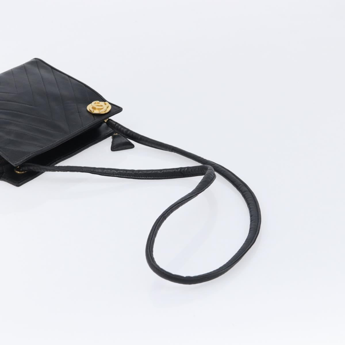 CHANEL V Stitch Shoulder Bag Lamb Skin Black Gold CC Auth mr3288A