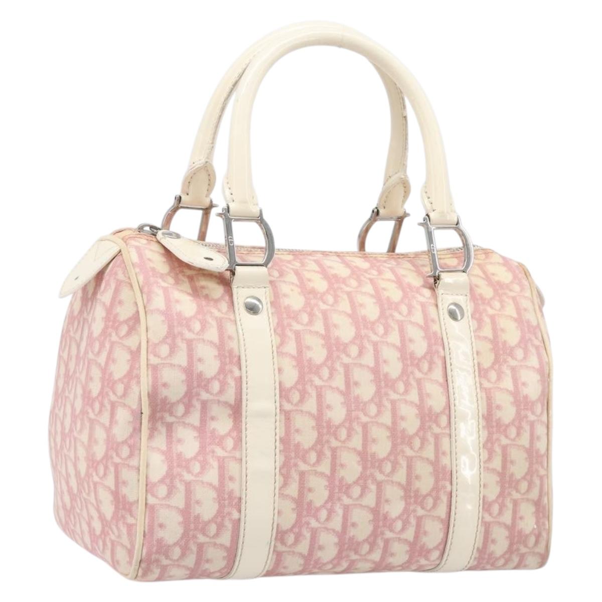 Christian Dior Trotter Canvas Hand Bag PVC Pink Silver Auth mr3291