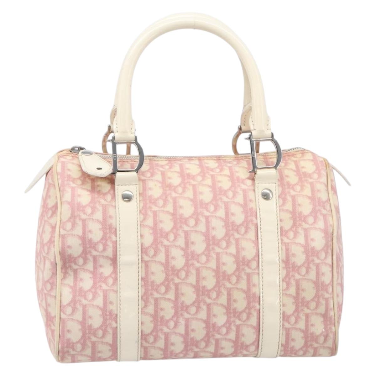 Christian Dior Trotter Canvas Hand Bag PVC Pink Silver Auth mr3291