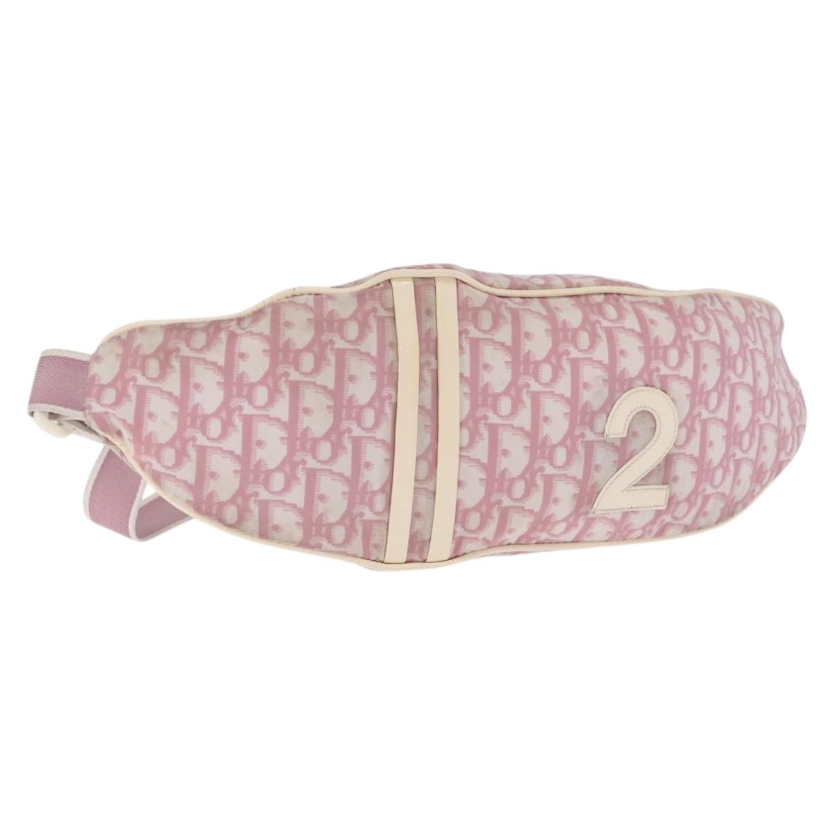 Christian Dior Trotter Canvas Body Bag Nylon Pink Silver Auth mr3299A