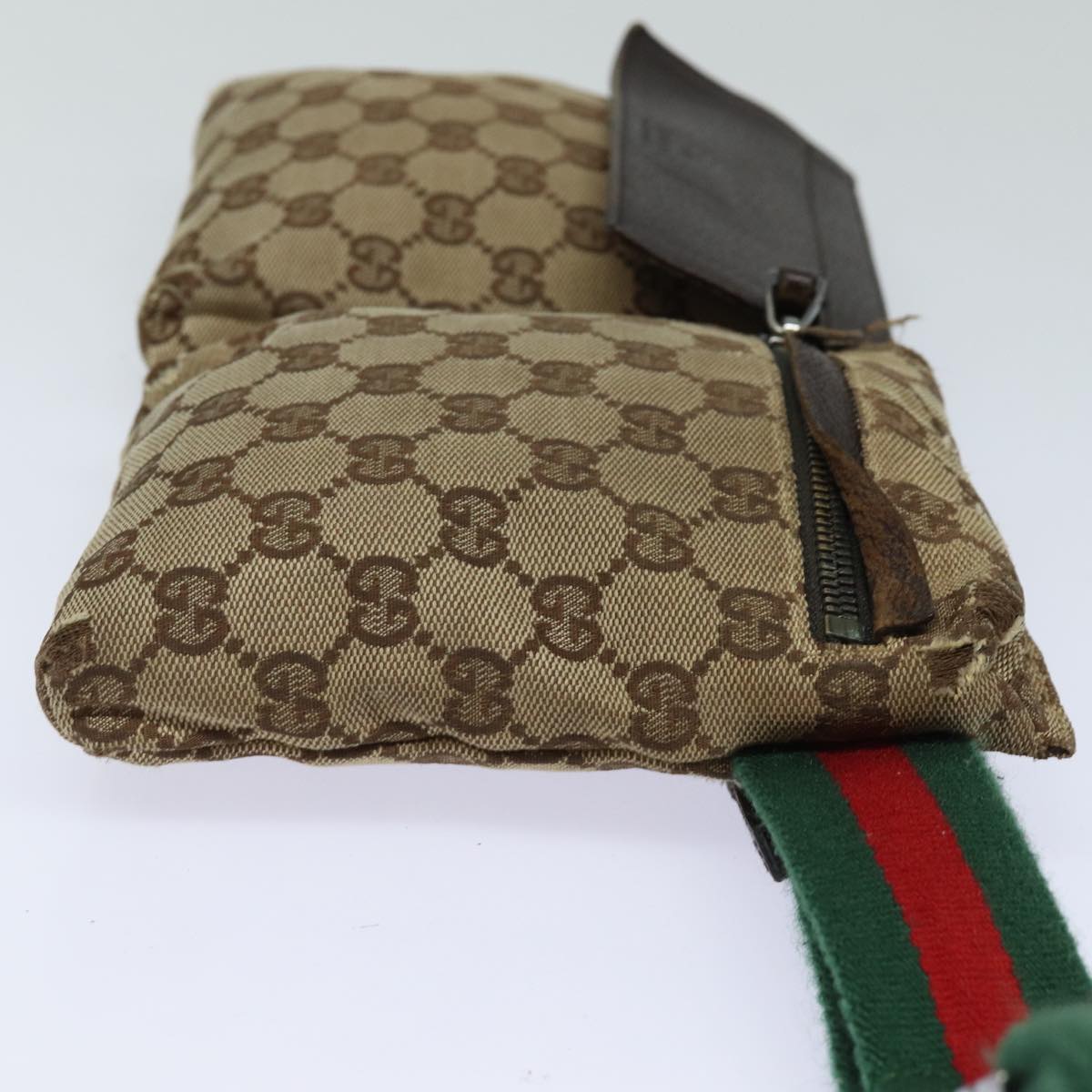 GUCCI GG Canvas Web Sherry Line Waist bag Beige 28566 Auth mr366