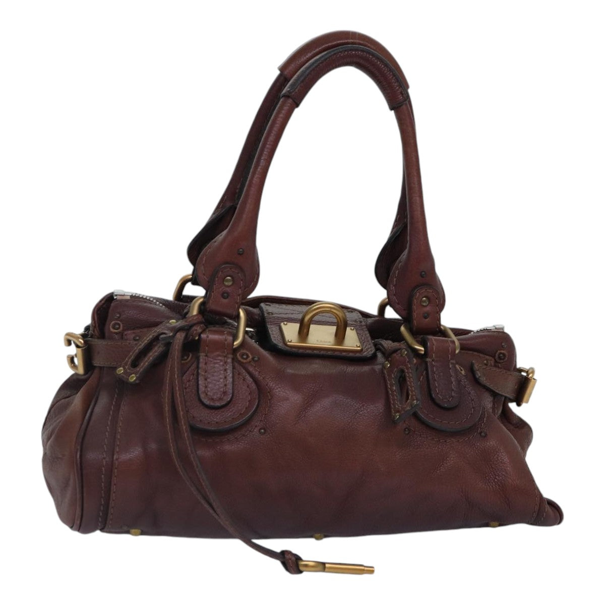 Chloe Paddington Hand Bag Leather Brown Gold Silver Auth mr401