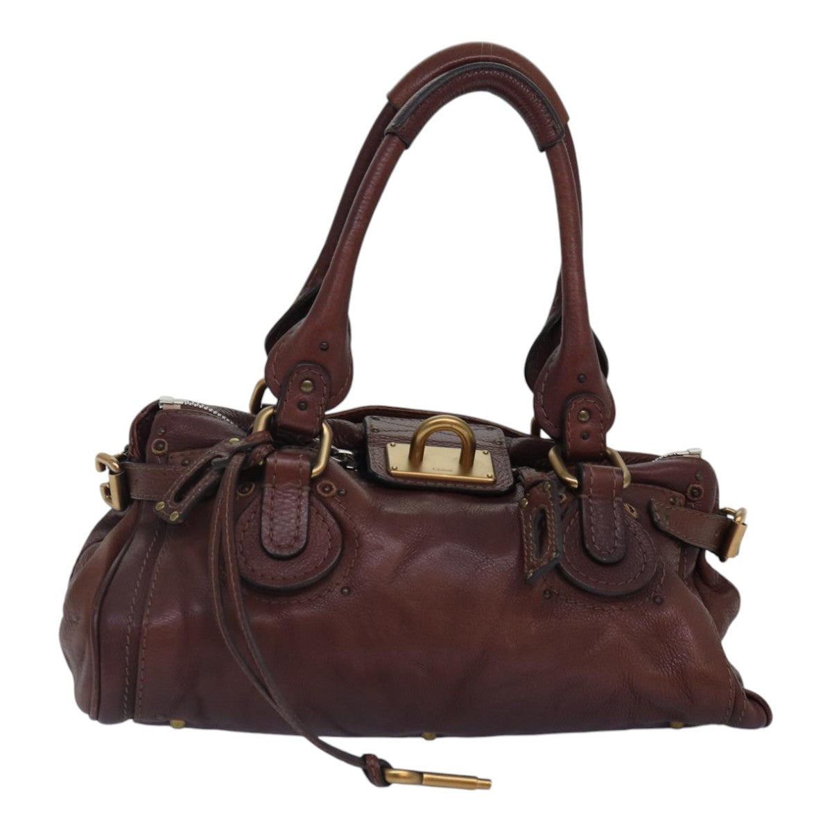 Chloe Paddington Hand Bag Leather Brown Gold Silver Auth mr401