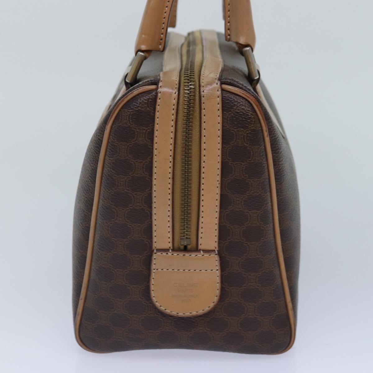 CELINE Macadam Canvas Hand Bag PVC Leather Brown Gold Auth mr404