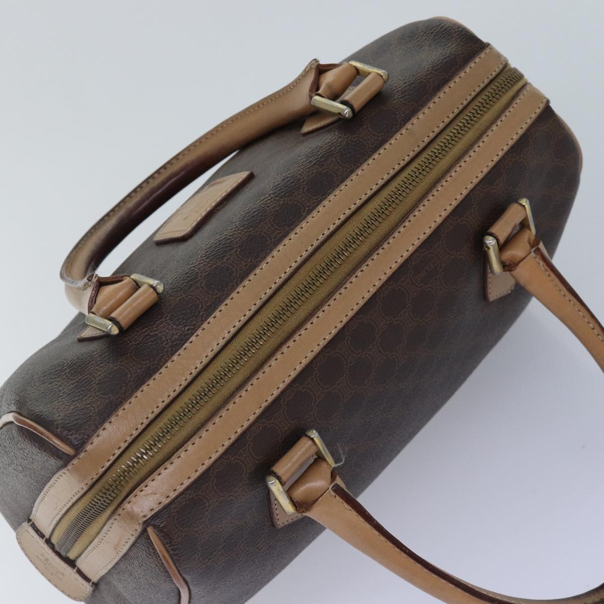 CELINE Macadam Canvas Hand Bag PVC Leather Brown Gold Auth mr404