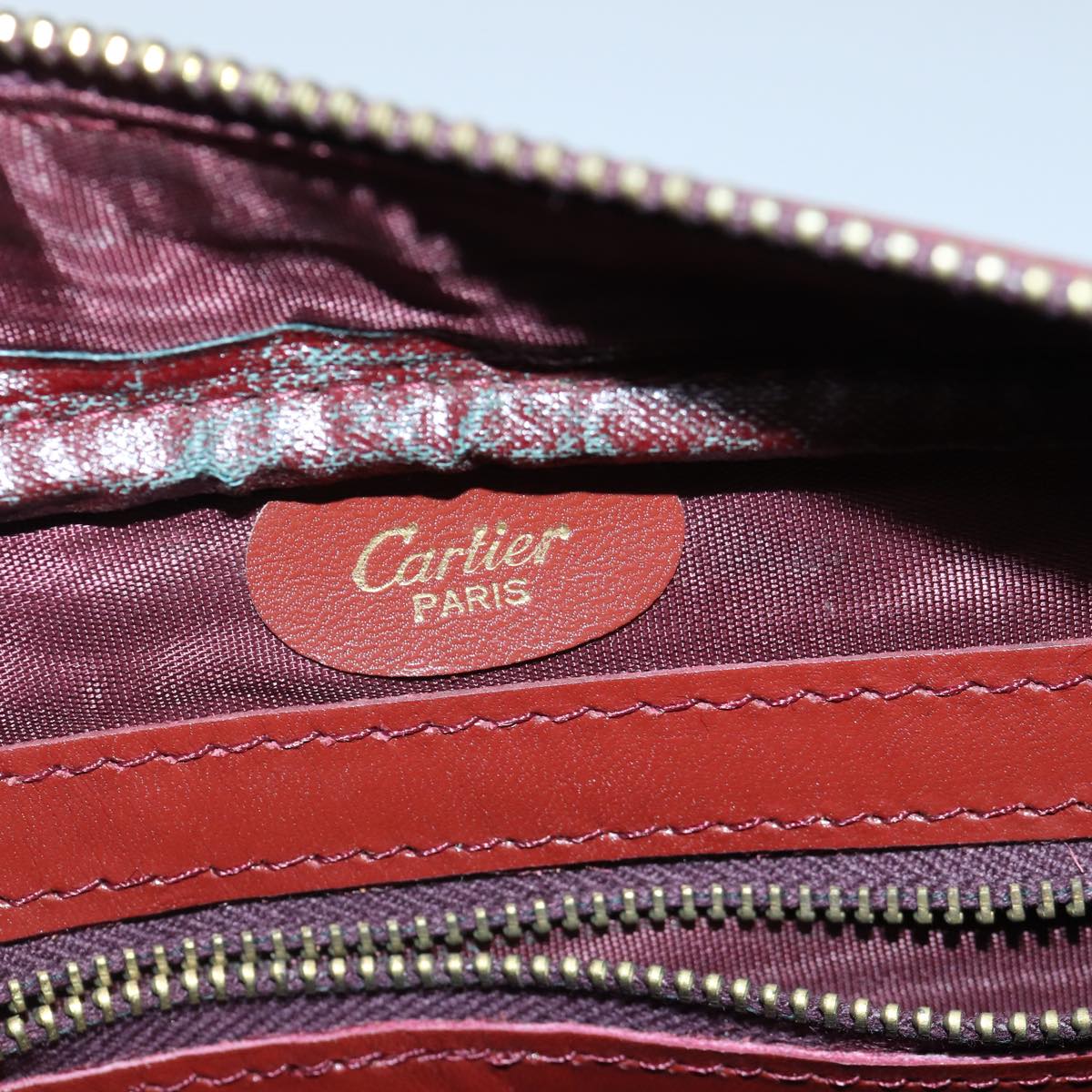 CARTIER Must Line Shoulder Bag Leather Bordeaux Gold Auth mr425