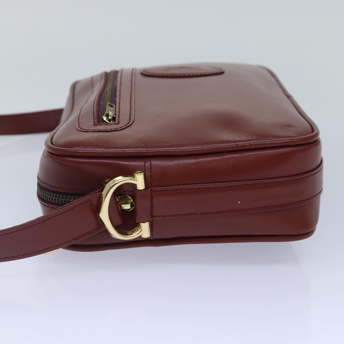 CARTIER Must Line Shoulder Bag Leather Bordeaux Gold Auth mr425