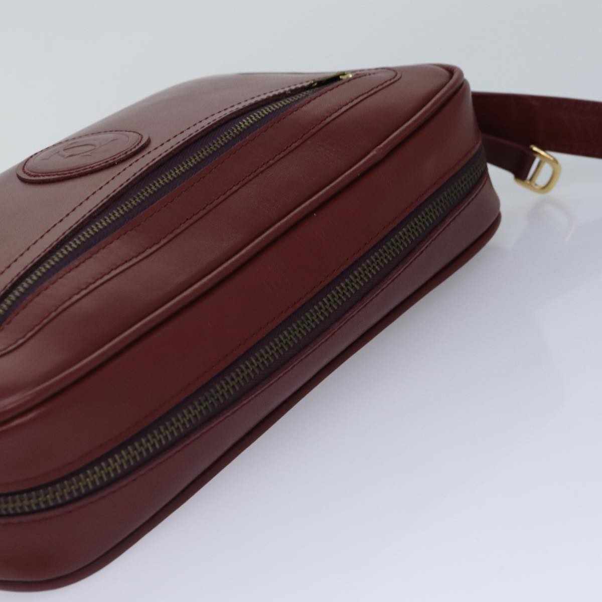 CARTIER Must Line Shoulder Bag Leather Bordeaux Gold Auth mr425