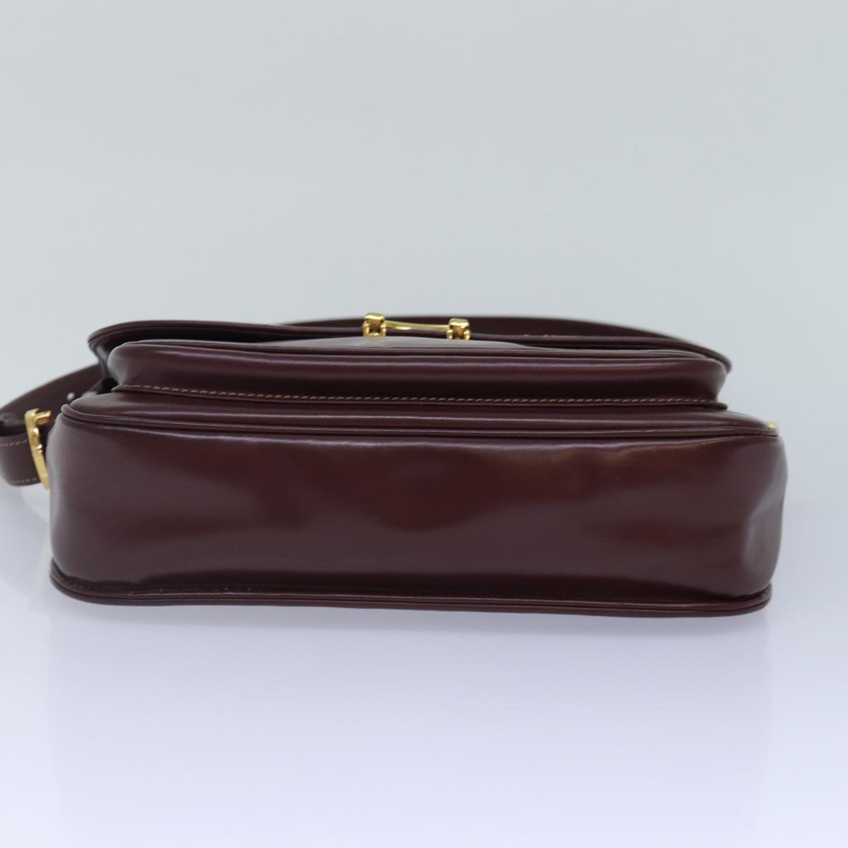 CARTIER Shoulder Bag Leather Bordeaux Gold Auth mr444