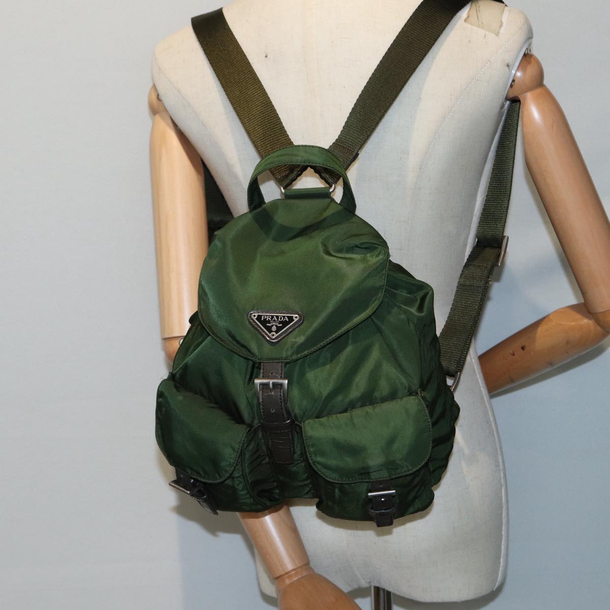 PRADA Backpack Nylon Green Auth mr445