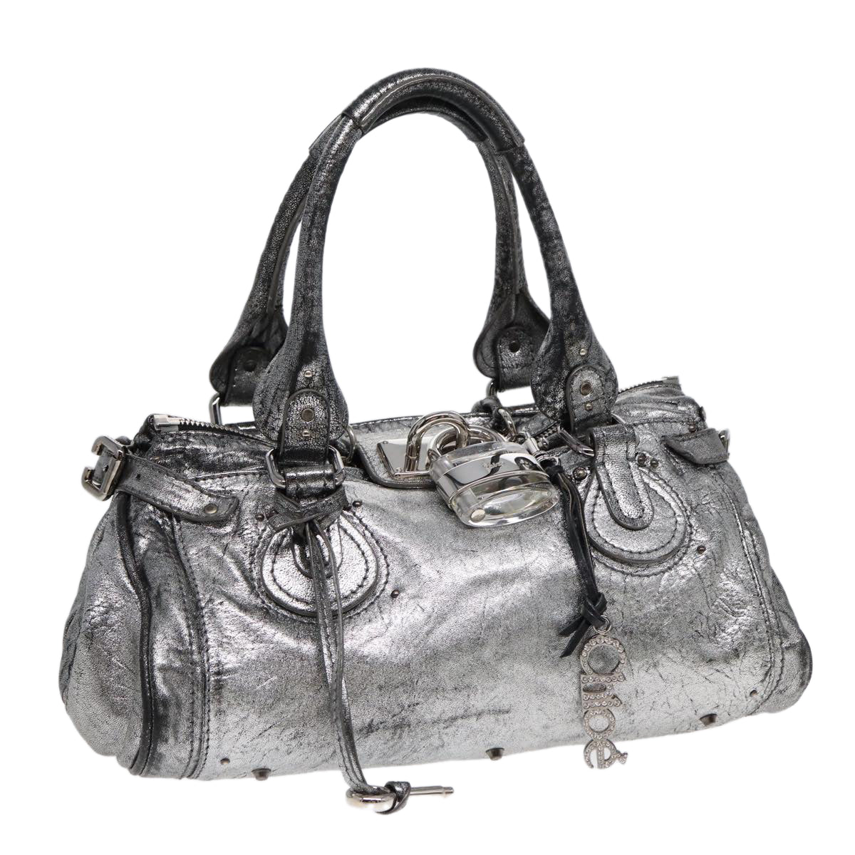 Chloe Paddington Hand Bag Leather Silver Auth mr447