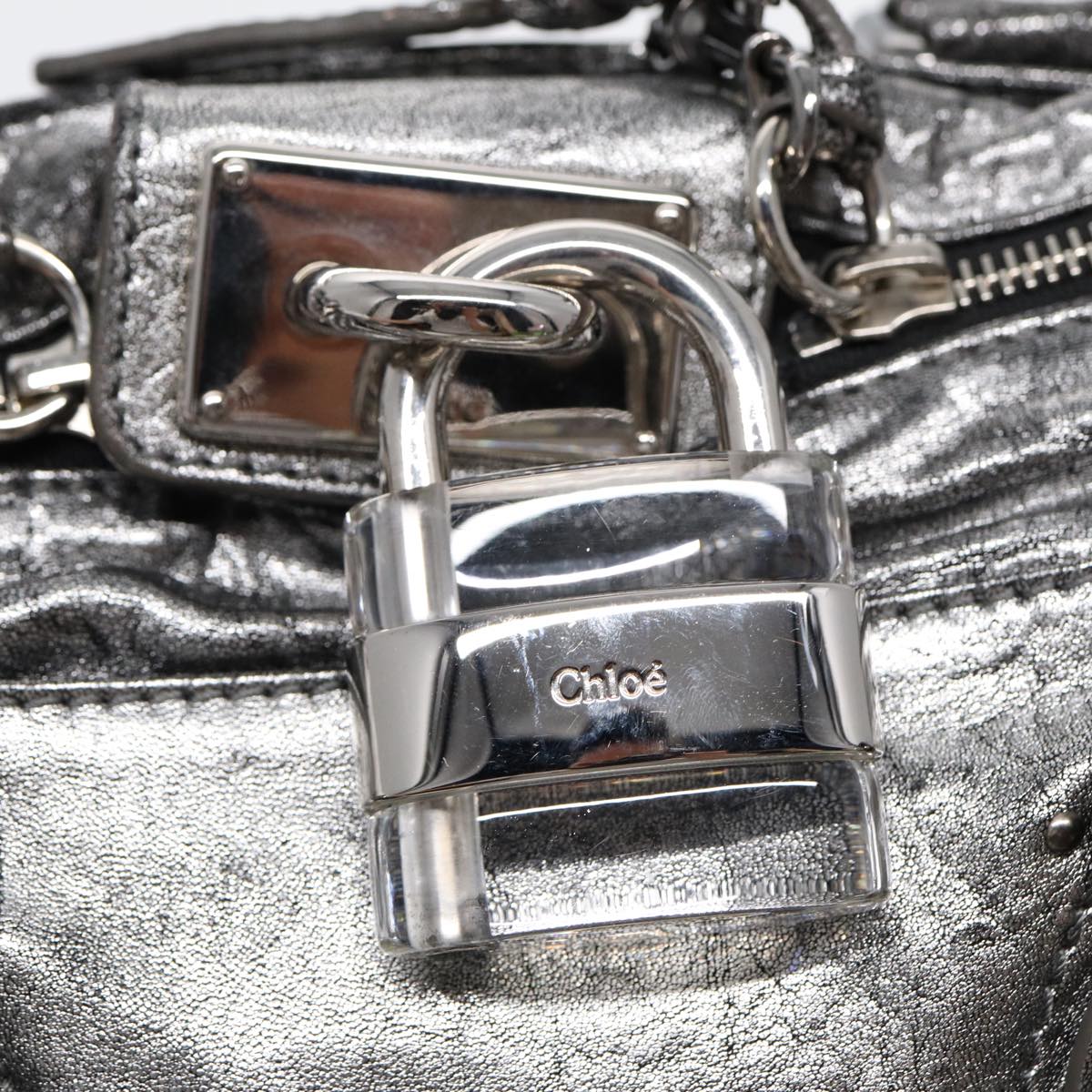 Chloe Paddington Hand Bag Leather Silver Auth mr447