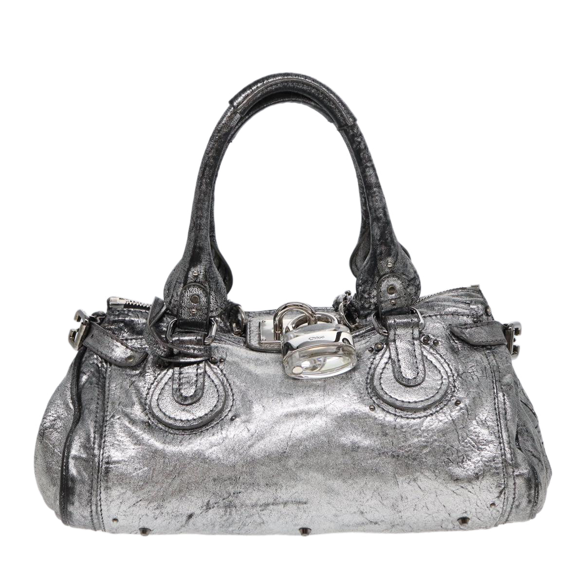 Chloe Paddington Hand Bag Leather Silver Auth mr447