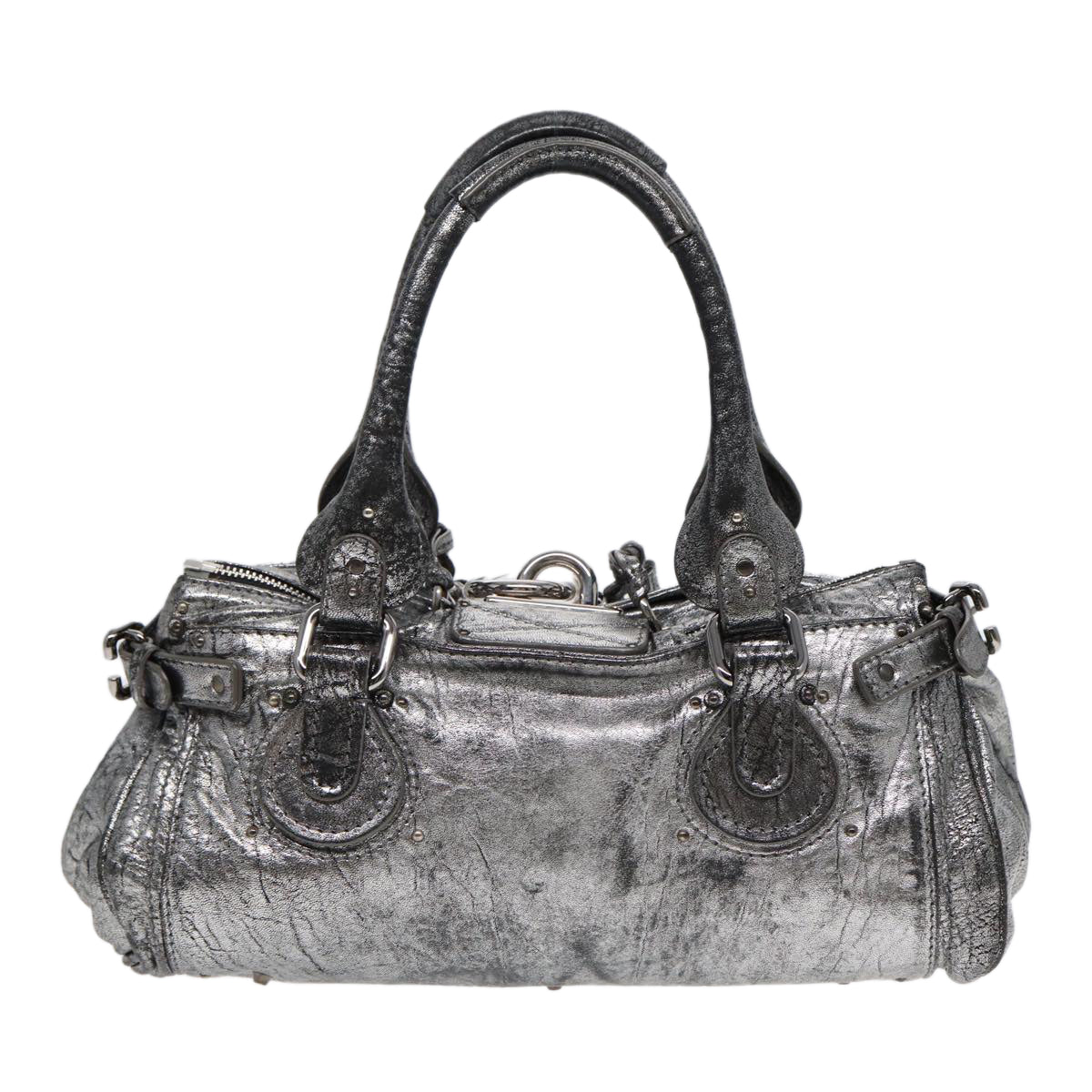 Chloe Paddington Hand Bag Leather Silver Auth mr447