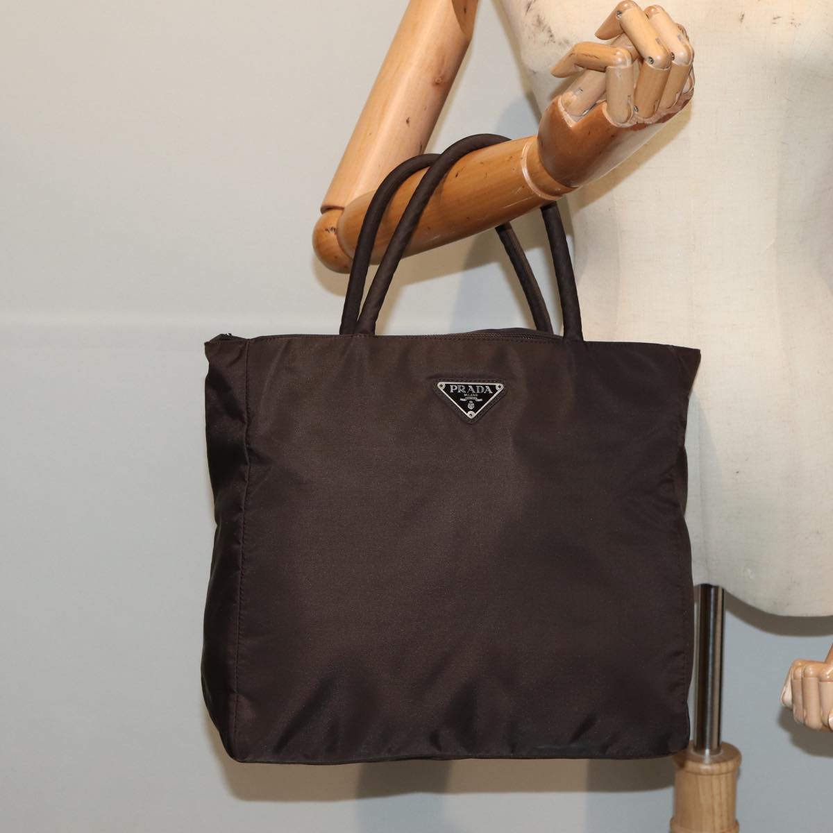 PRADA Hand Bag Nylon Brown Auth mr451