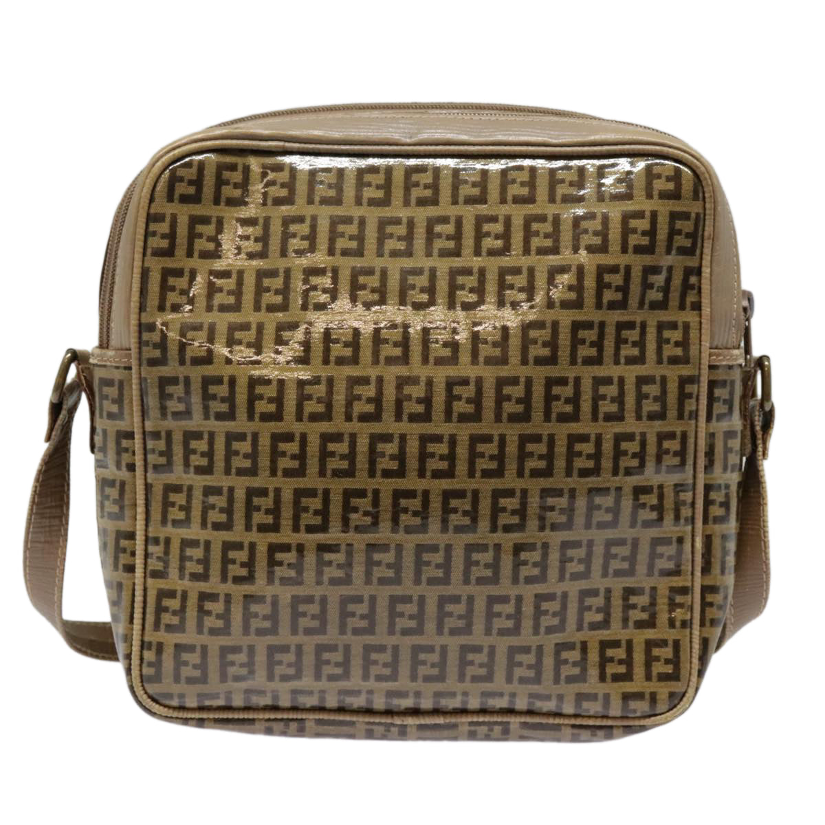FENDI Zucchino Canvas Shoulder Bag Beige Auth mr470