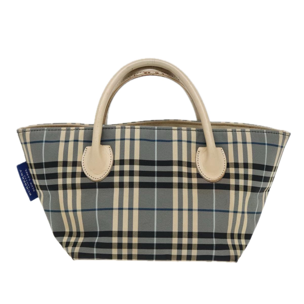 BURBERRY Nova Check Black label Hand Bag Nylon Blue Auth mr478