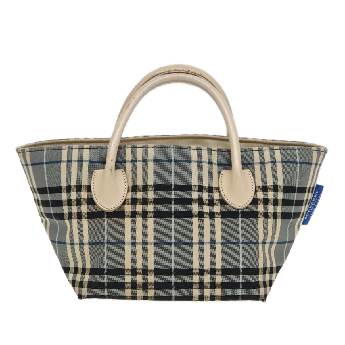 BURBERRY Nova Check Black label Hand Bag Nylon Blue Auth mr478