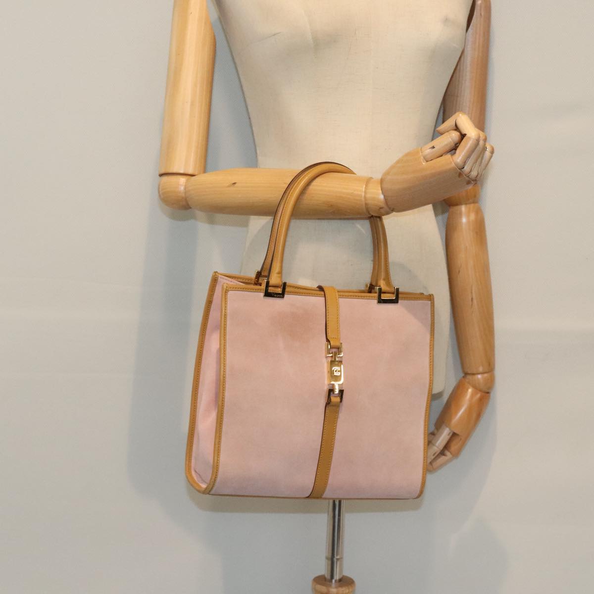 GUCCI Jackie Hand Bag Suede Leather Pink Gold 002 1065 Auth mr480