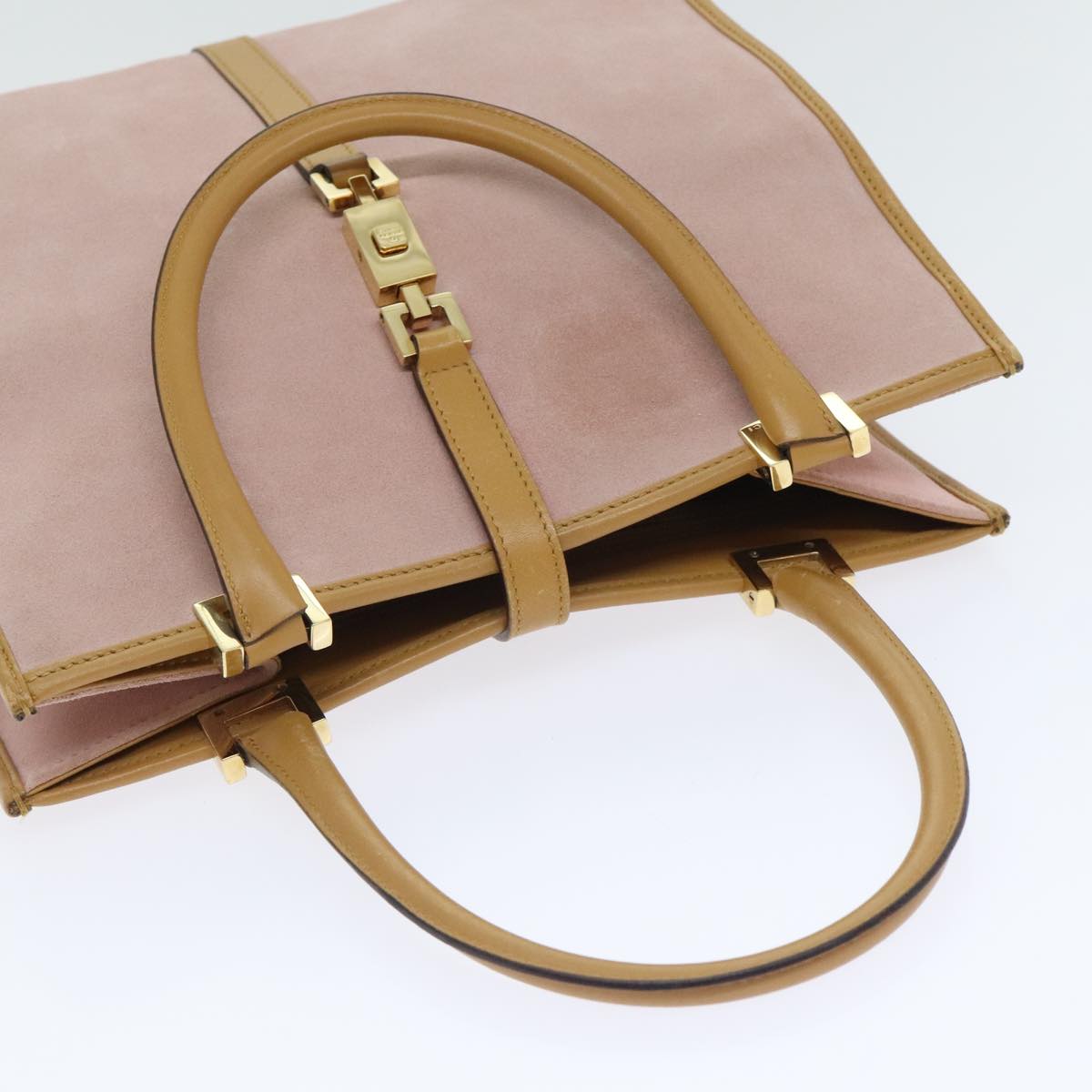 GUCCI Jackie Hand Bag Suede Leather Pink Gold 002 1065 Auth mr480