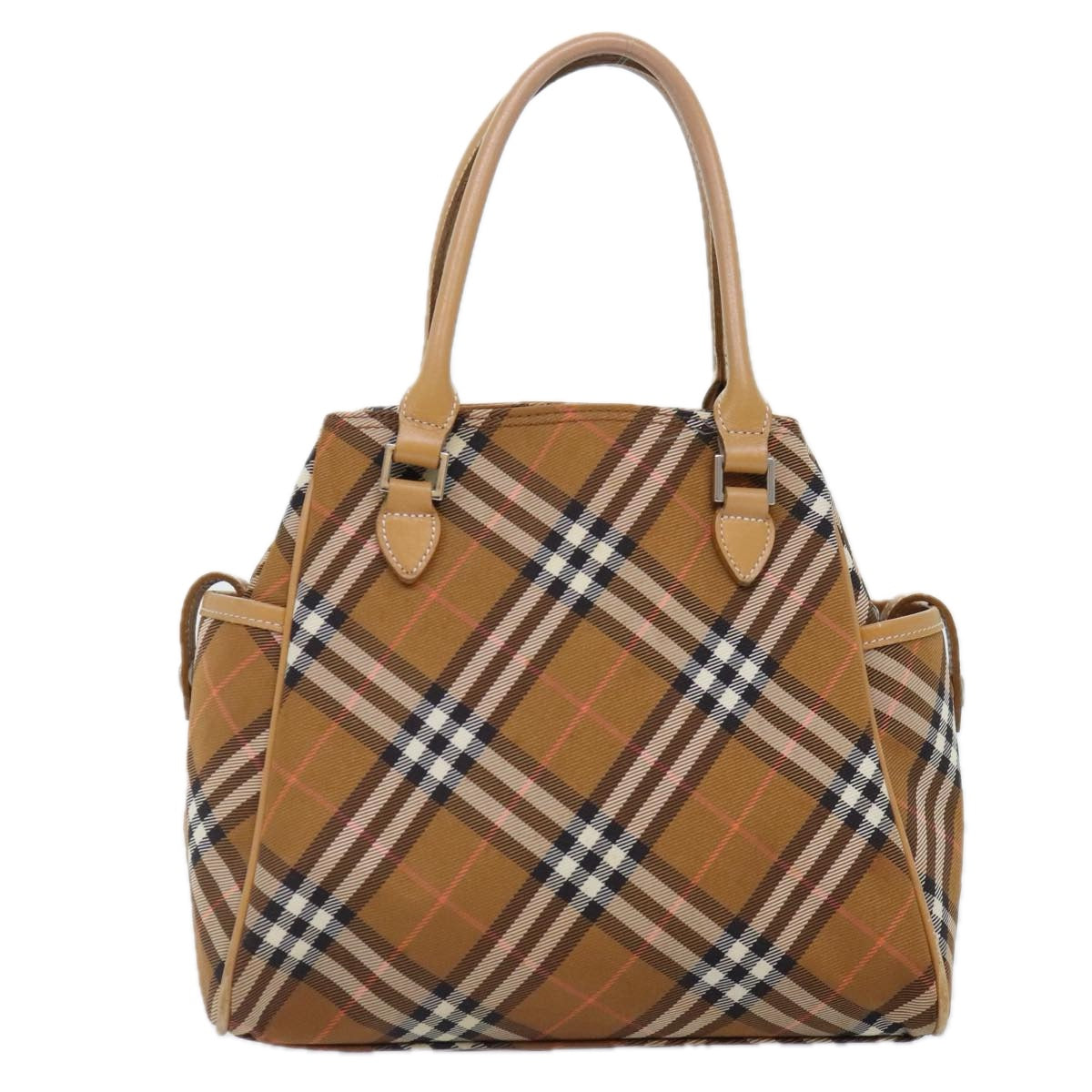 BURBERRY Nova Check Blue Label Hand Bag Nylon Brown Auth mr483