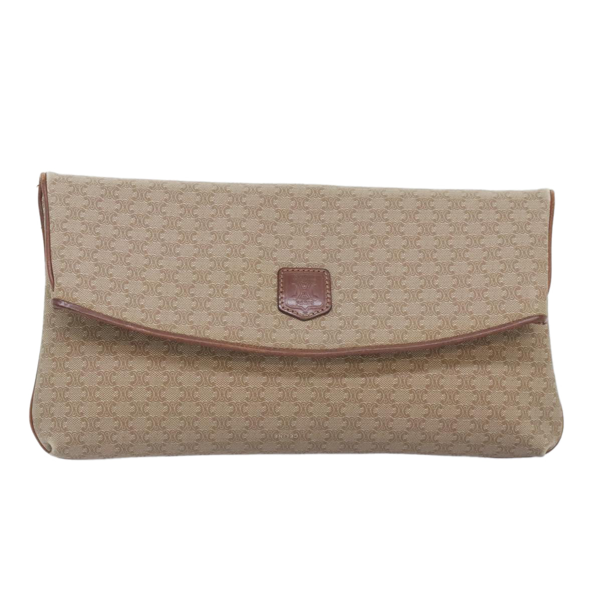 CELINE Macadam Canvas Clutch Bag Beige Gold Auth mr492