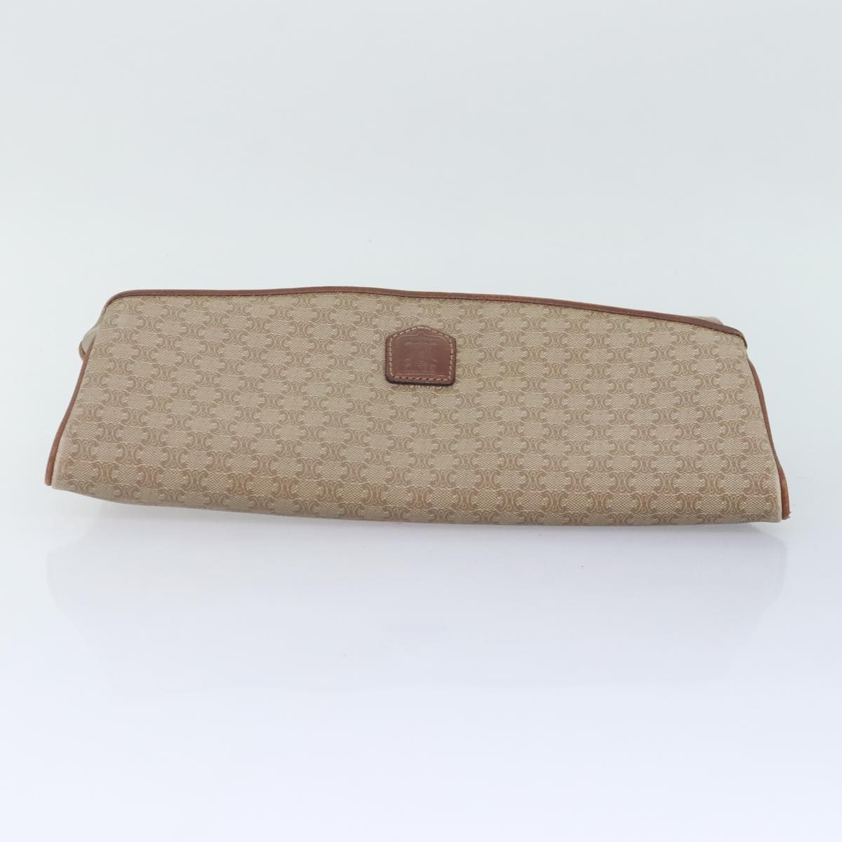 CELINE Macadam Canvas Clutch Bag Beige Gold Auth mr492