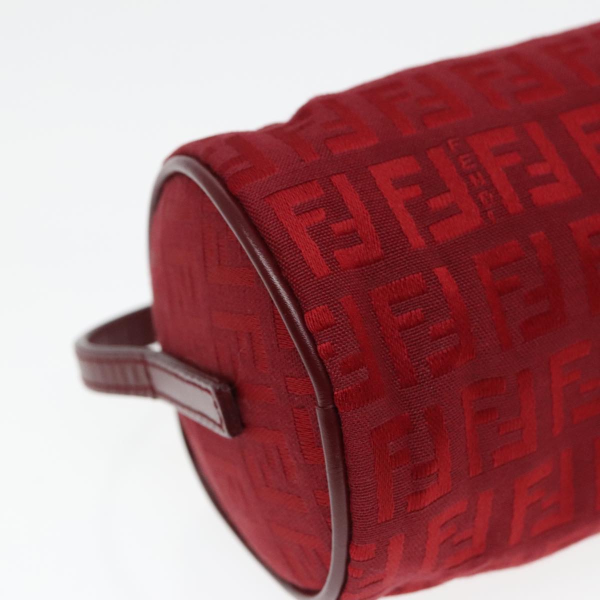 FENDI Zucchino Canvas Pouch Red Silver Auth mr496