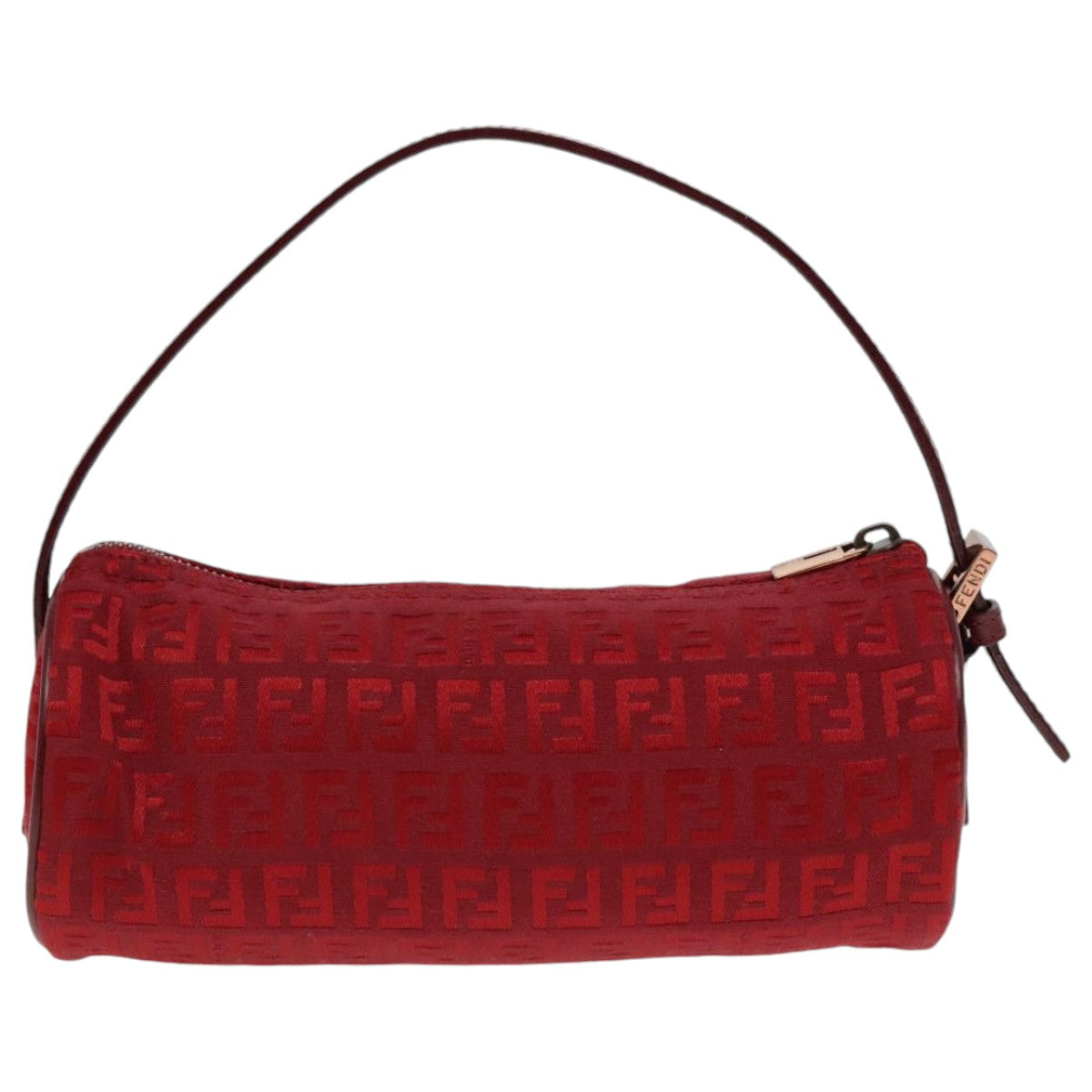 FENDI Zucchino Canvas Pouch Red Silver Auth mr496