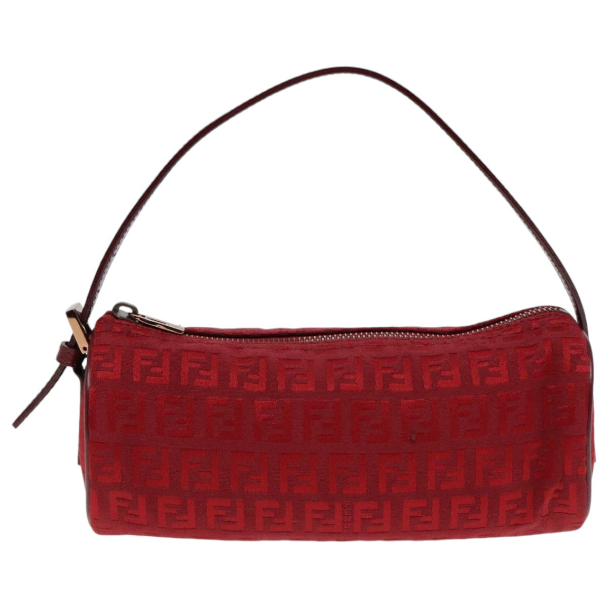 FENDI Zucchino Canvas Pouch Red Silver Auth mr496