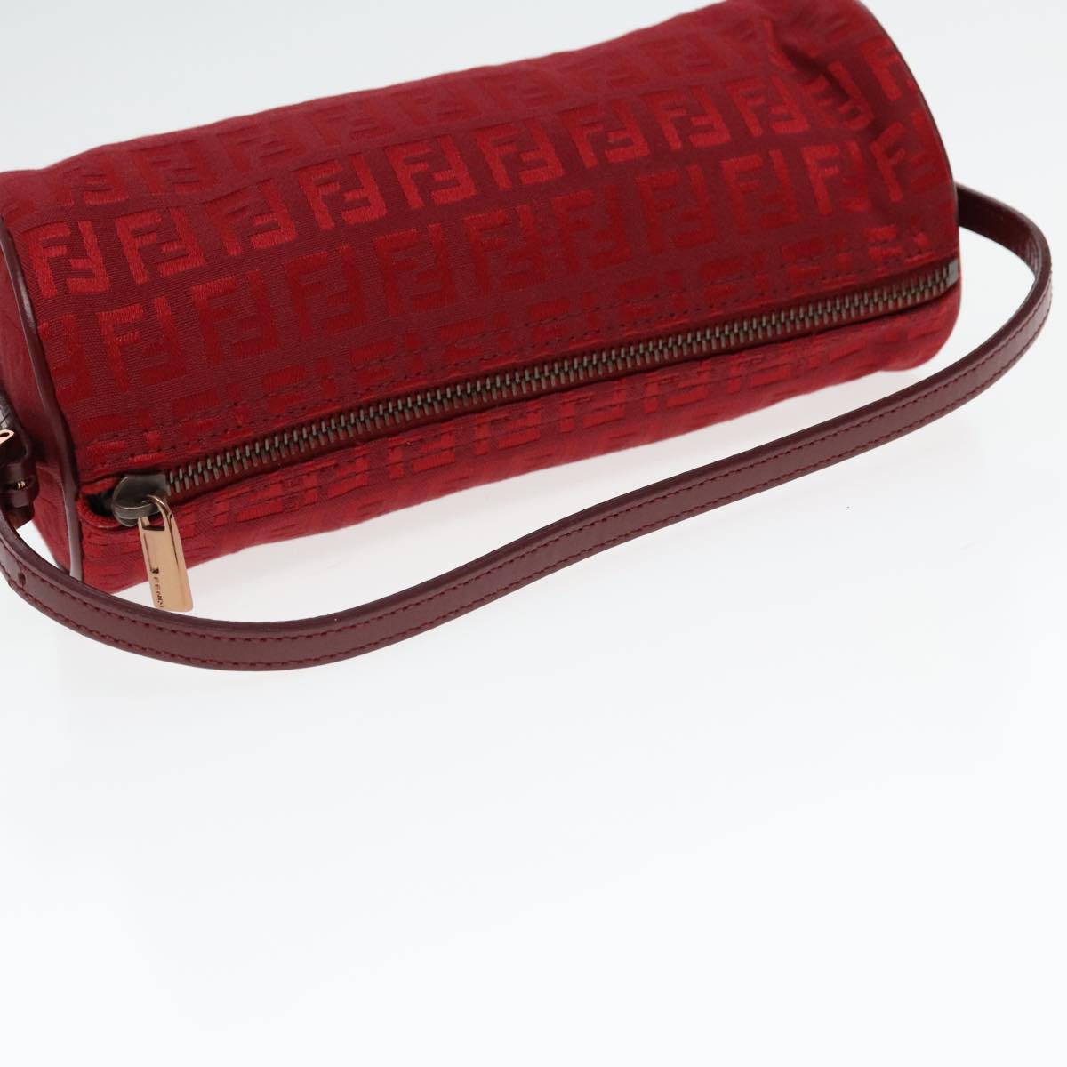 FENDI Zucchino Canvas Pouch Red Silver Auth mr496