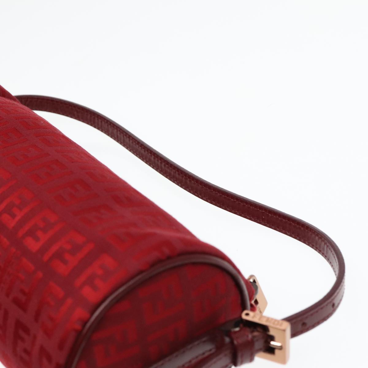 FENDI Zucchino Canvas Pouch Red Silver Auth mr496