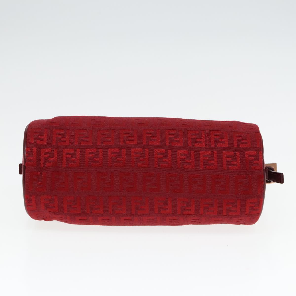 FENDI Zucchino Canvas Pouch Red Silver Auth mr496