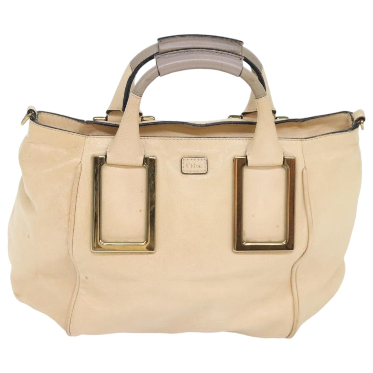 Chloe Etel Hand Bag Leather 2way Beige Gold Auth mr500