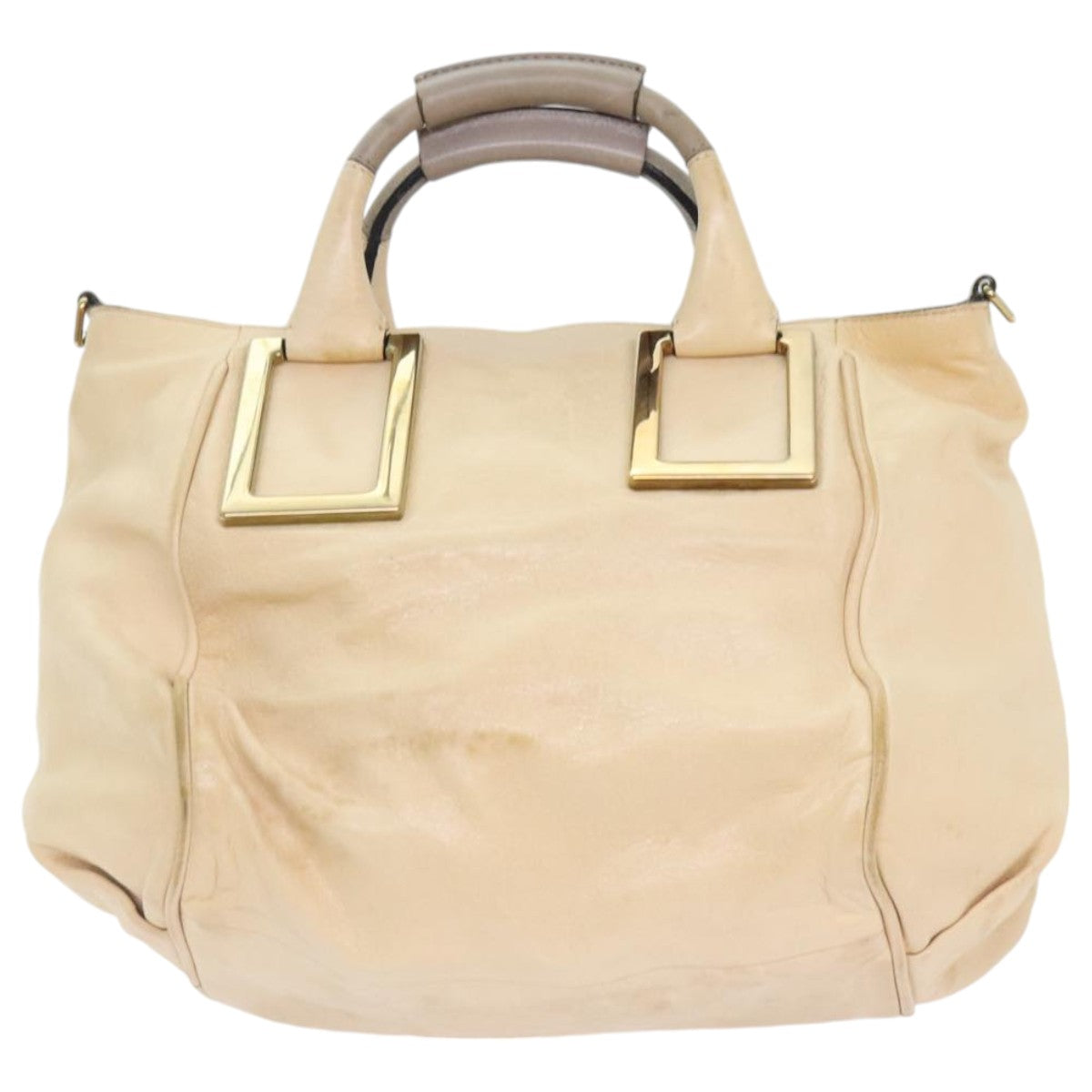 Chloe Etel Hand Bag Leather 2way Beige Gold Auth mr500